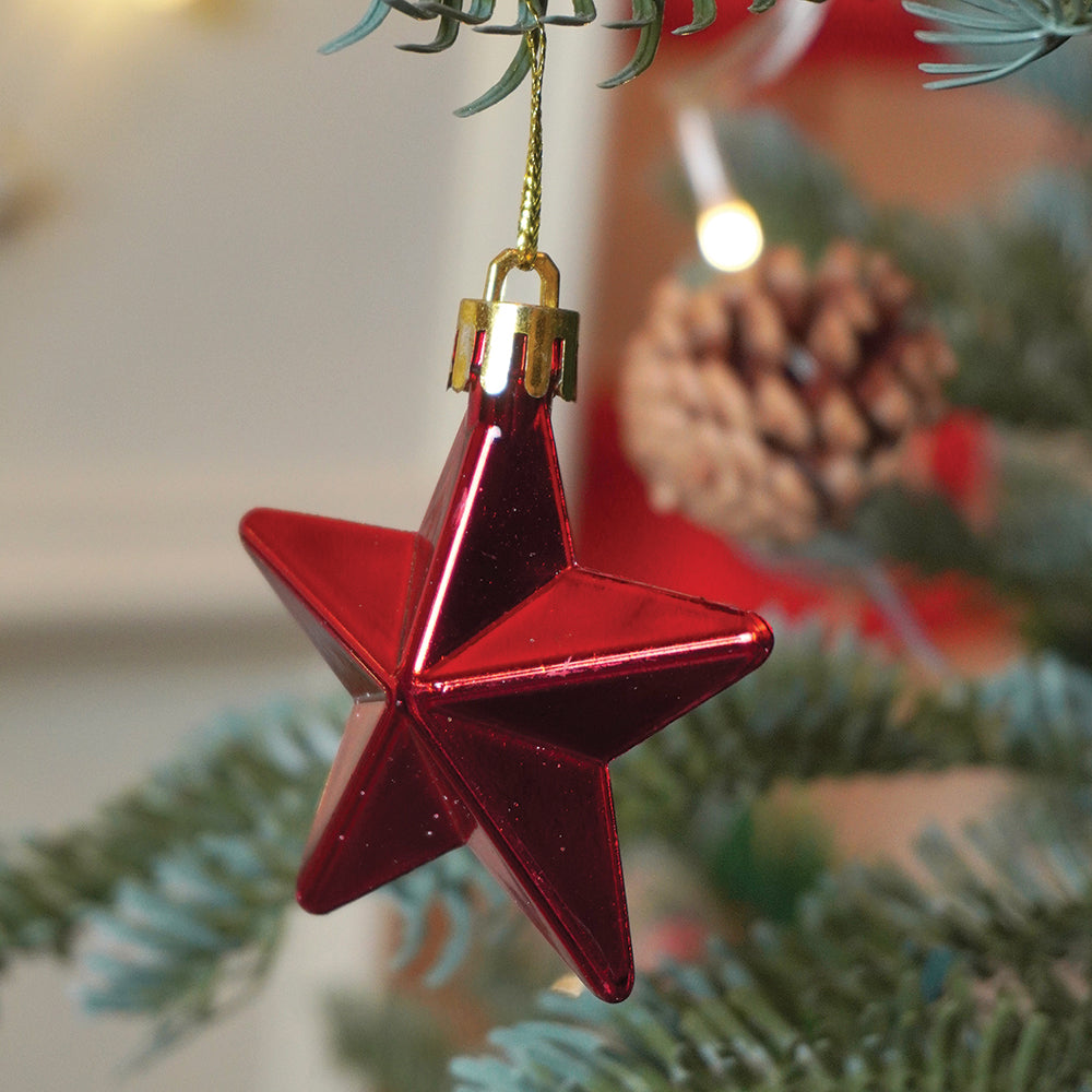 39 pcs Red Stars and White Swirls themed Christmas Balls tree hanging, XMAS Decoration set.