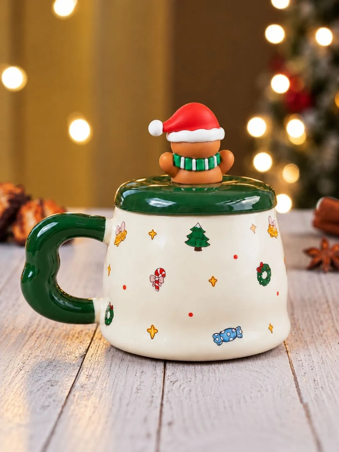 Gingerbread 3D Lid Ceramic Hot Chocolate and Coffee Christmas Mug