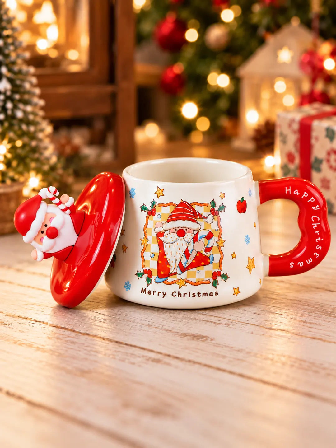 Santa Claus 3D Lid Ceramic Hot Chocolate and Coffee Christmas Mug