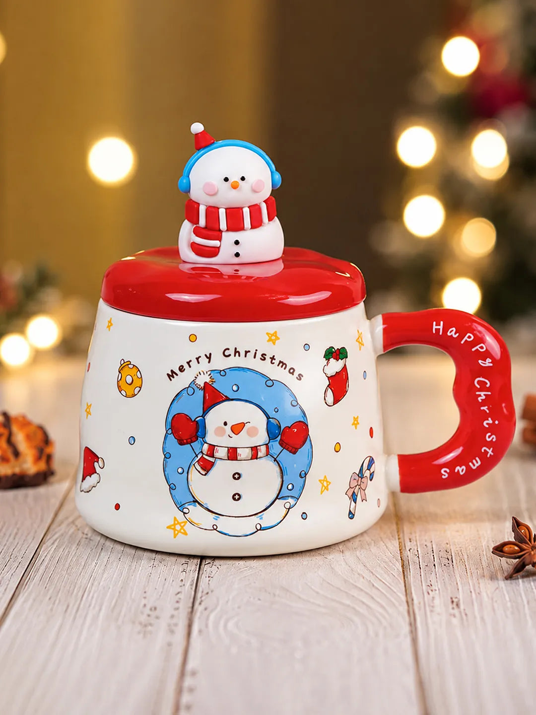 Snowman 3D Lid Ceramic Hot Chocolate and Coffee Christmas Mug