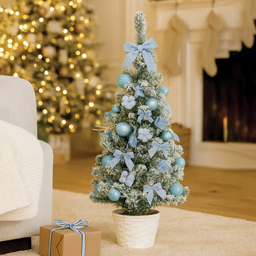3 feet Pastel Blue Swirl Snowy Bushy Christmas Tree readily filled with ball ornament and Fillers