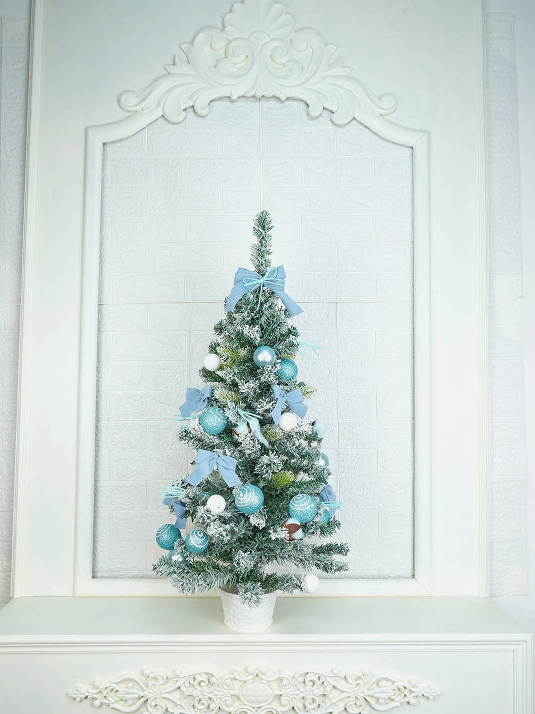 3 feet Pastel Blue Swirl Snowy Bushy Christmas Tree readily filled with ball ornament and Fillers