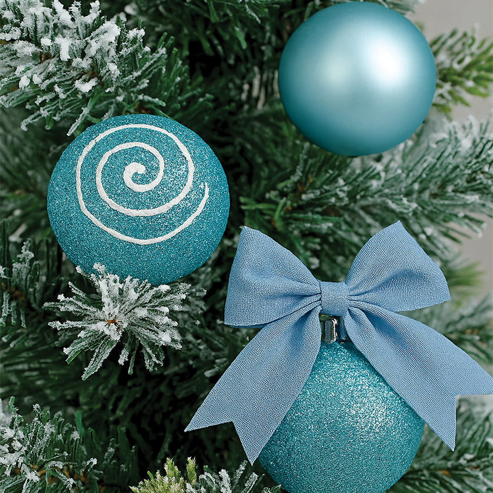 3 feet Pastel Blue Swirl Snowy Bushy Christmas Tree readily filled with ball ornament and Fillers