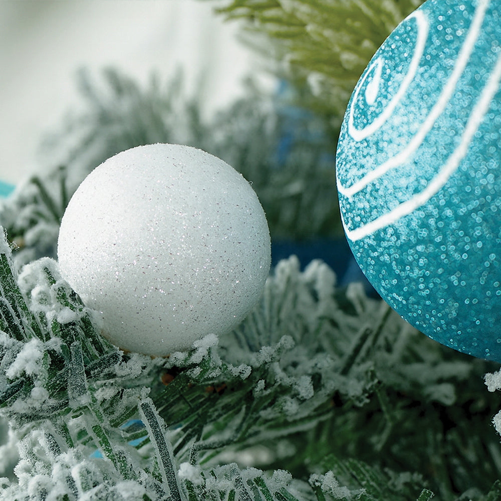 3 feet Pastel Blue Swirl Snowy Bushy Christmas Tree readily filled with ball ornament and Fillers