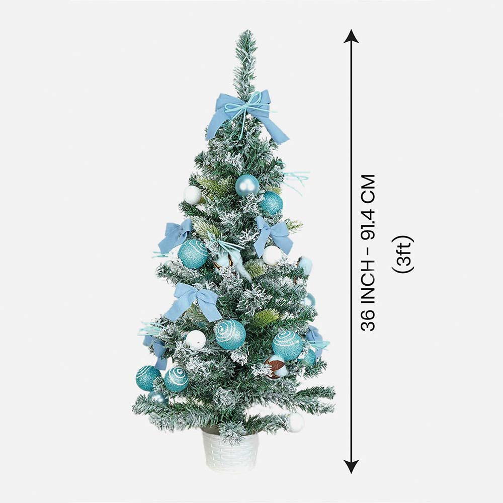 3 feet Pastel Blue Swirl Snowy Bushy Christmas Tree readily filled with ball ornament and Fillers