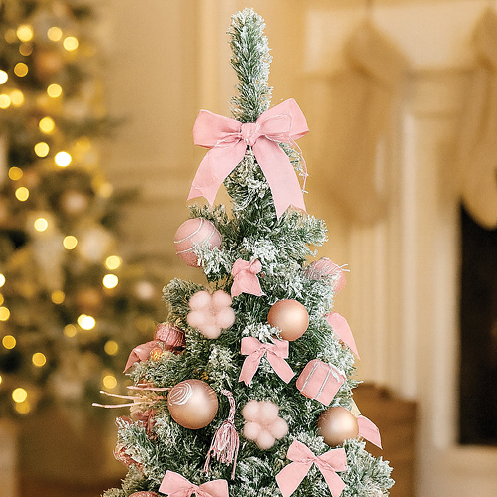 3 feet pastel Pink Swirl snowy Bushy Christmas Tree filled with balls and ornament Fillers