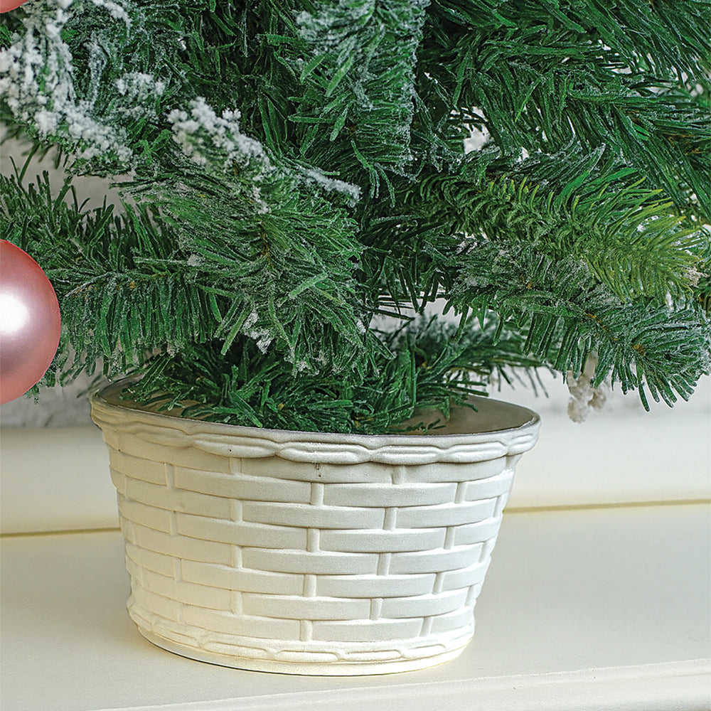 3 feet pastel Pink Swirl snowy Bushy Christmas Tree filled with balls and ornament Fillers