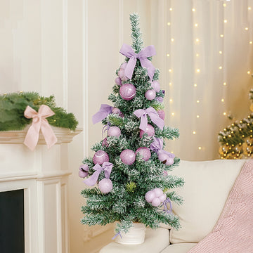 3 feet Pastel Purple Swirl Snowy Bushy Christmas Tree filled with balls and ornament Fillers
