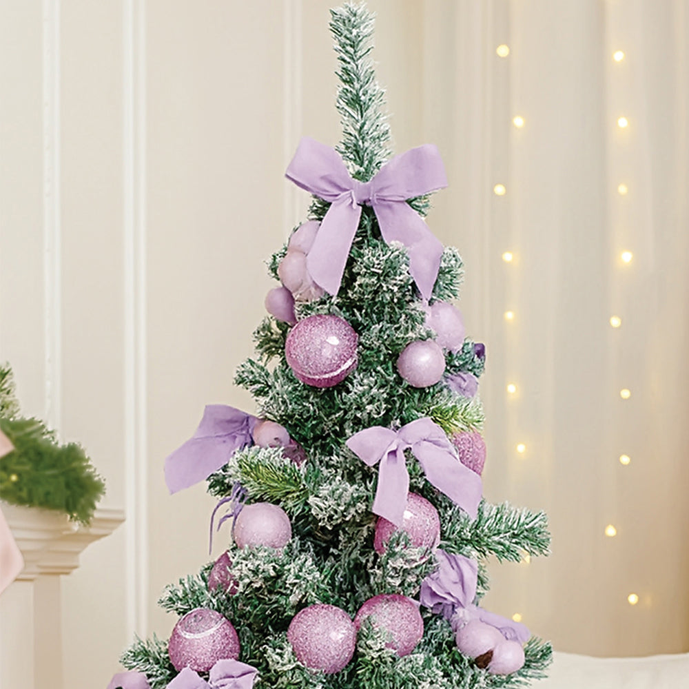 3 feet Pastel Purple Swirl Snowy Bushy Christmas Tree filled with balls and ornament Fillers