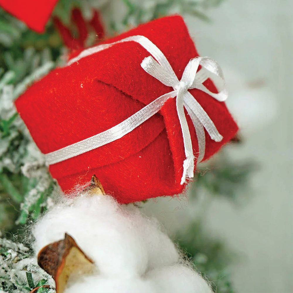3 feet Red Swirl Frosty Bushy Christmas Tree filled with balls and ornament Fillers