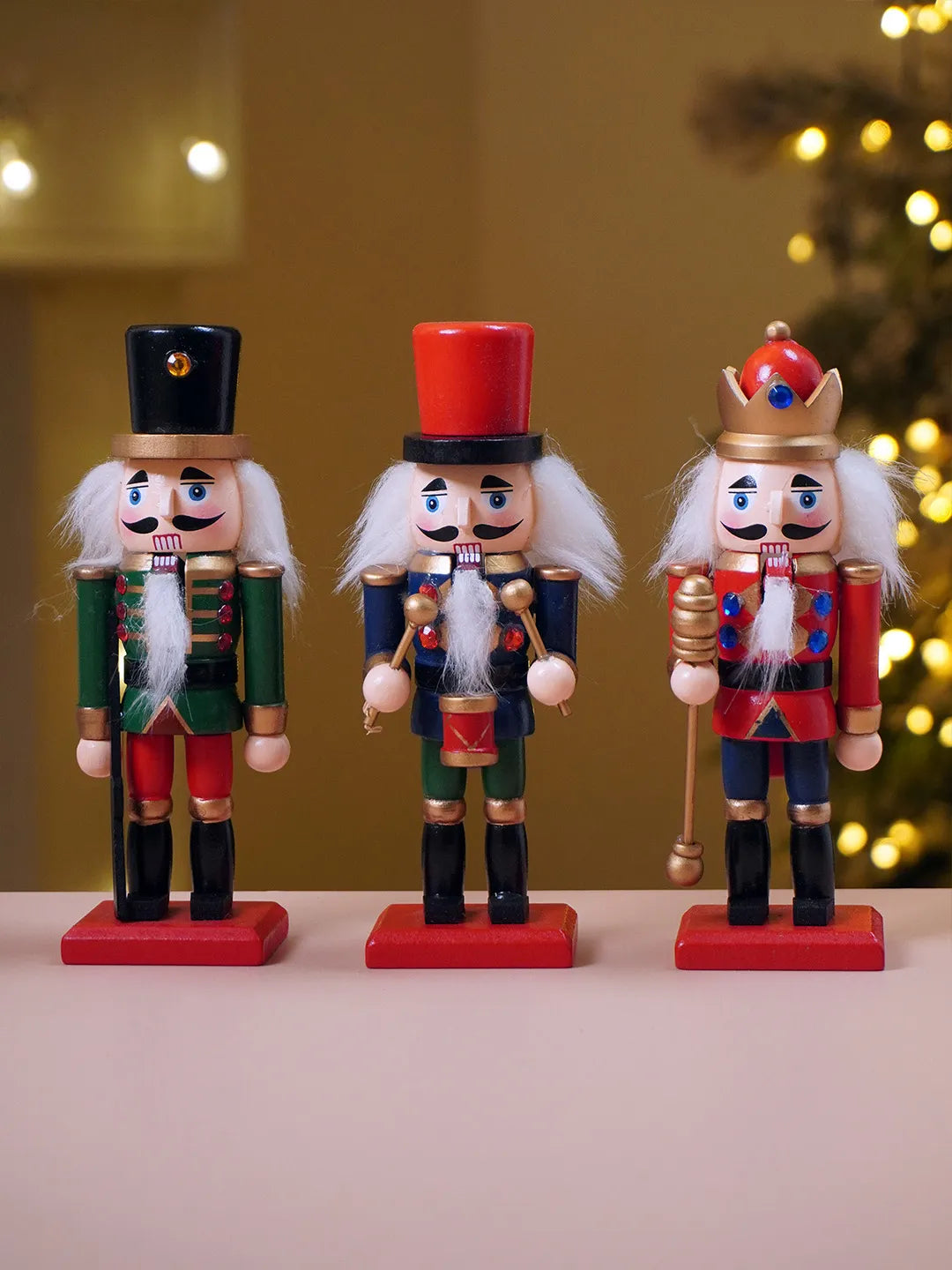 Royal Multicolour Set of 3 Wooden Nutcrackers, Christmas Table Décor,6.2 inches ht