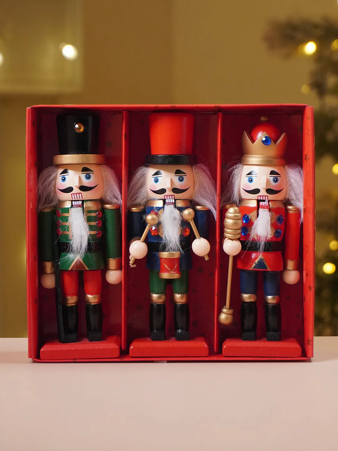 Royal Multicolour Set of 3 Wooden Nutcrackers, Christmas Table Décor,6.2 inches ht