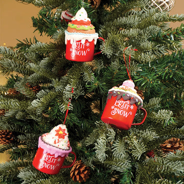 3 pcs set of Cream Hot Chocolate Cup Christmas Tree Ornament