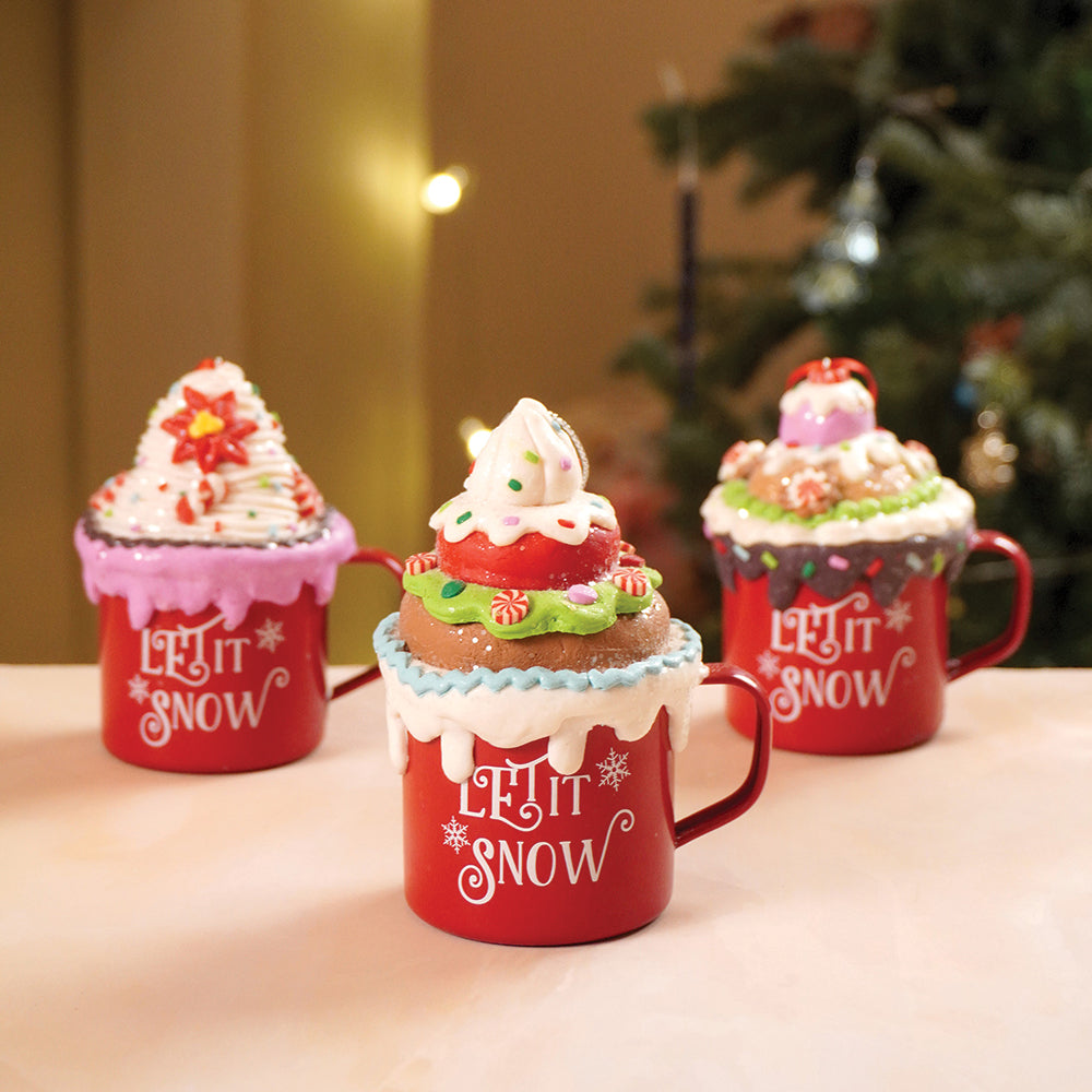 3 pcs set of Cream Hot Chocolate Cup Christmas Tree Ornament