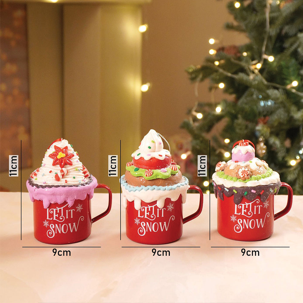 3 pcs set of Cream Hot Chocolate Cup Christmas Tree Ornament