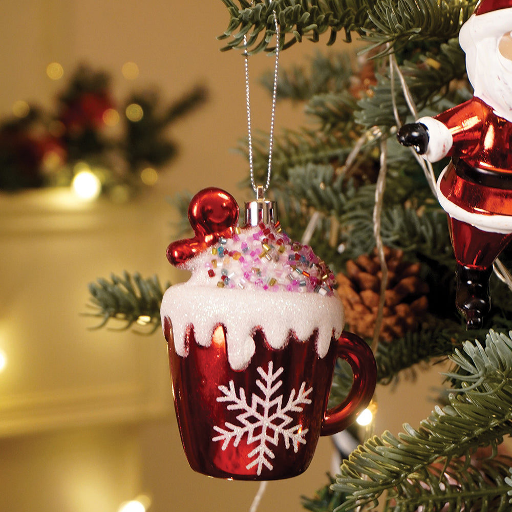 3pcs set of Shiny Red Santa, Elf and  Marshmallow Mug christmas Tree Ornaments