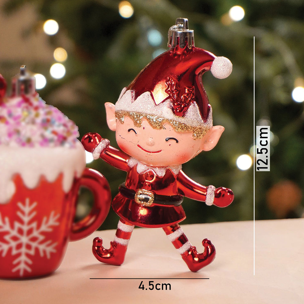 3pcs set of Shiny Red Santa, Elf and  Marshmallow Mug christmas Tree Ornaments