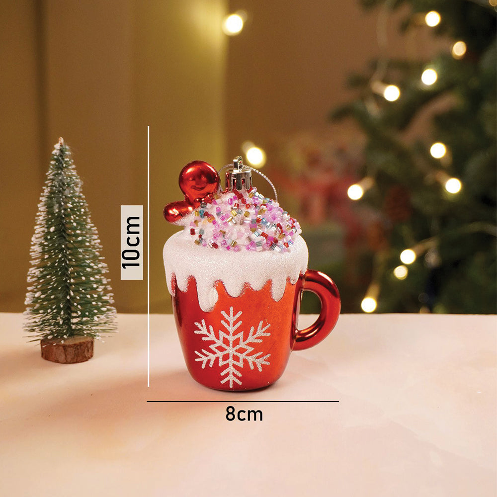 3pcs set of Shiny Red Santa, Elf and  Marshmallow Mug christmas Tree Ornaments