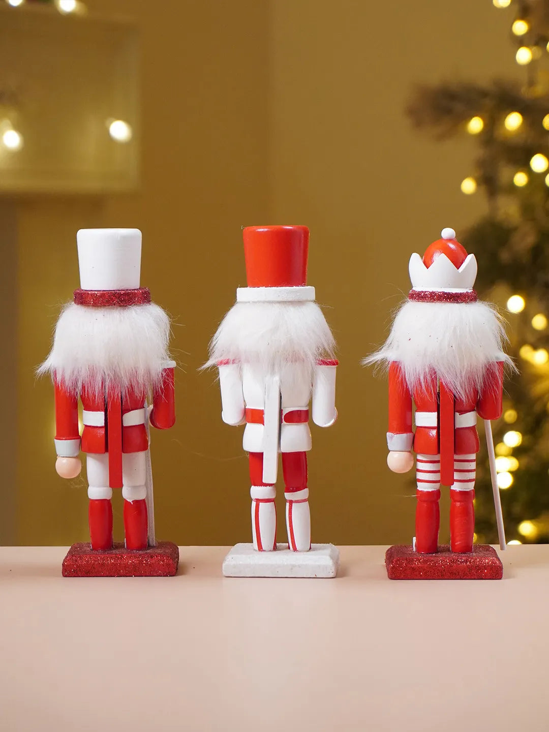 Royal Red & White Set of 3 Wooden Nutcrackers, Christmas Table Décor, 6.2 inches ht