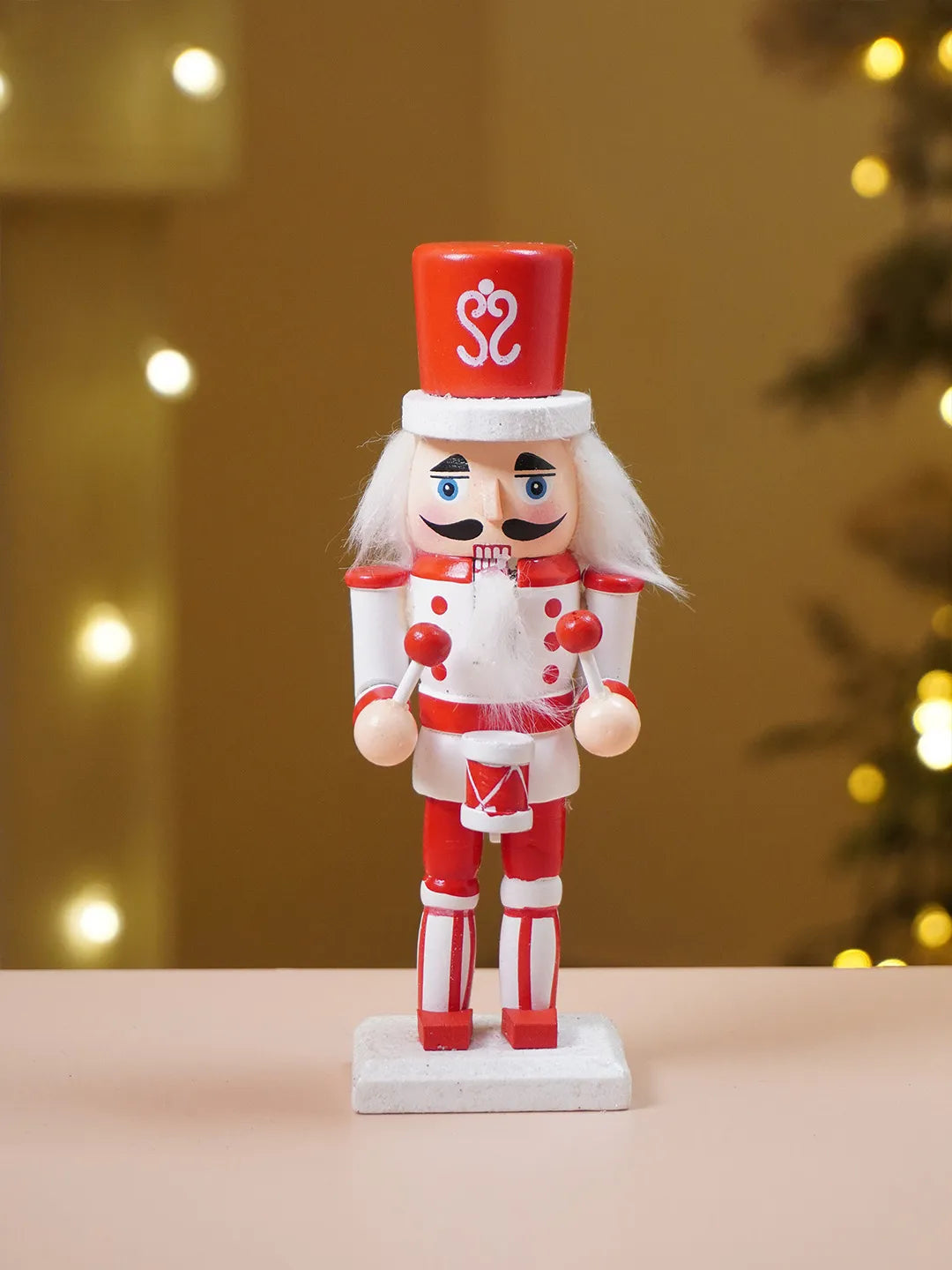 Royal Red & White Set of 3 Wooden Nutcrackers, Christmas Table Décor, 6.2 inches ht