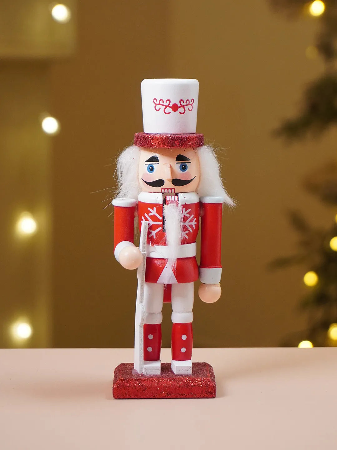Royal Red & White Set of 3 Wooden Nutcrackers, Christmas Table Décor, 6.2 inches ht