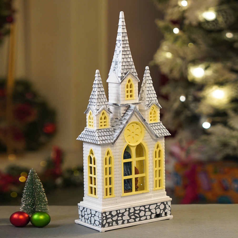 3 Tower Church with Holy Family  Decor with Musical Glitter Water, Rotation &  Light, Christmas Home Décor
