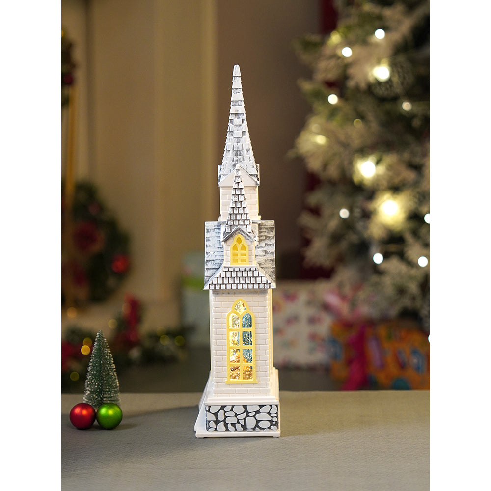 3 Tower Church with Holy Family  Decor with Musical Glitter Water, Rotation &  Light, Christmas Home Décor