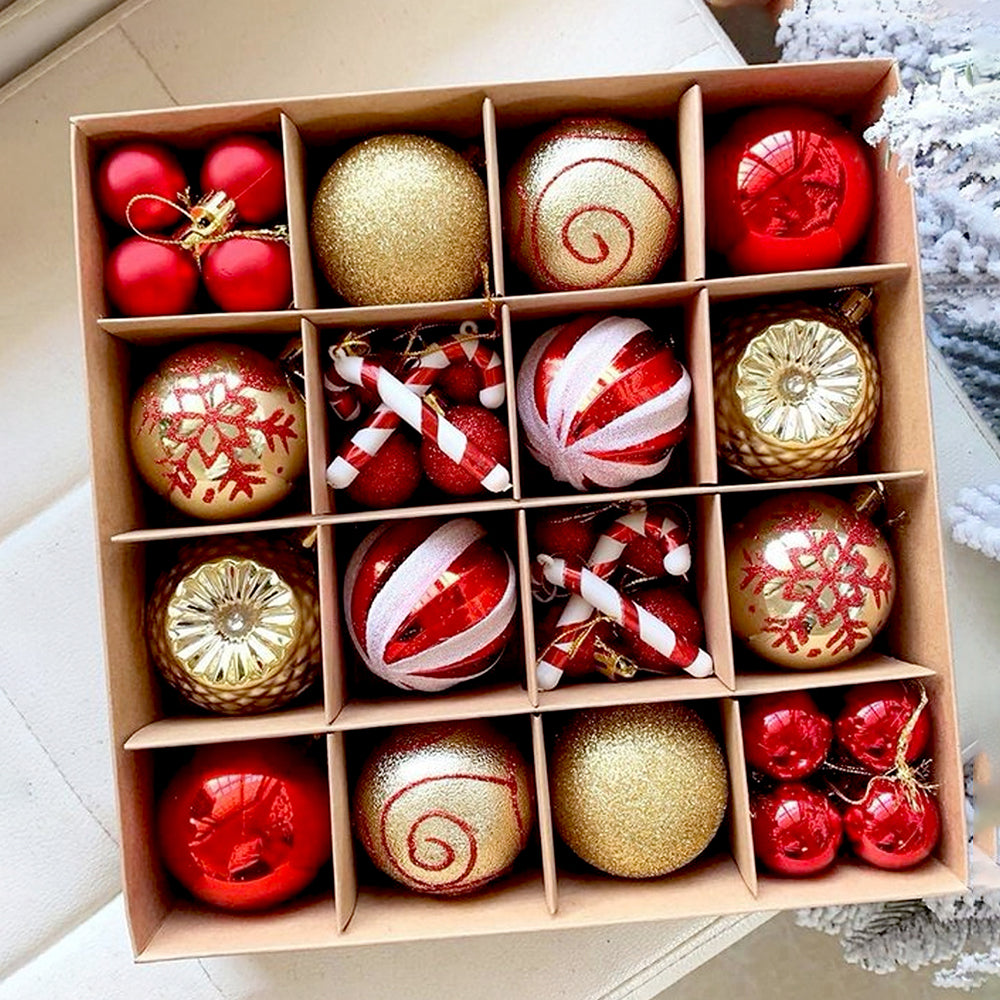 40pcs Candy Canes Red & Gold Christmas Tree Balls and xmas Tree decoration set