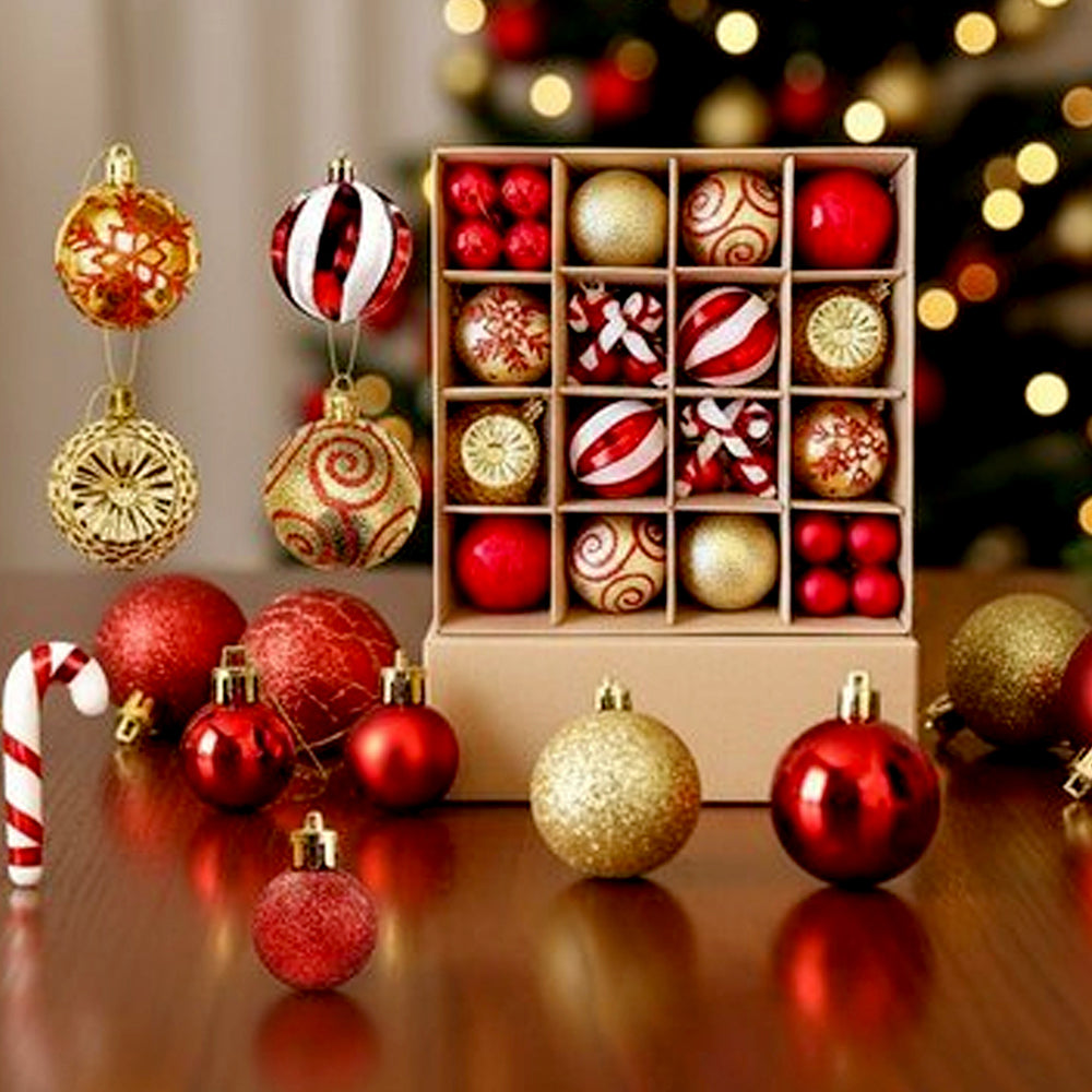 40pcs Candy Canes Red & Gold Christmas Tree Balls and xmas Tree decoration set
