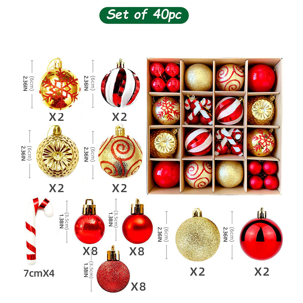 40pcs Candy Canes Red & Gold Christmas Tree Balls and xmas Tree decoration set
