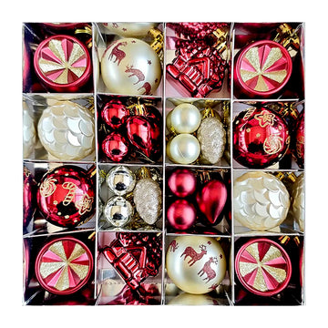 40pcs  Maroon Sequenced with Gold Christmas Tree Balls and xmas Tree decoration set