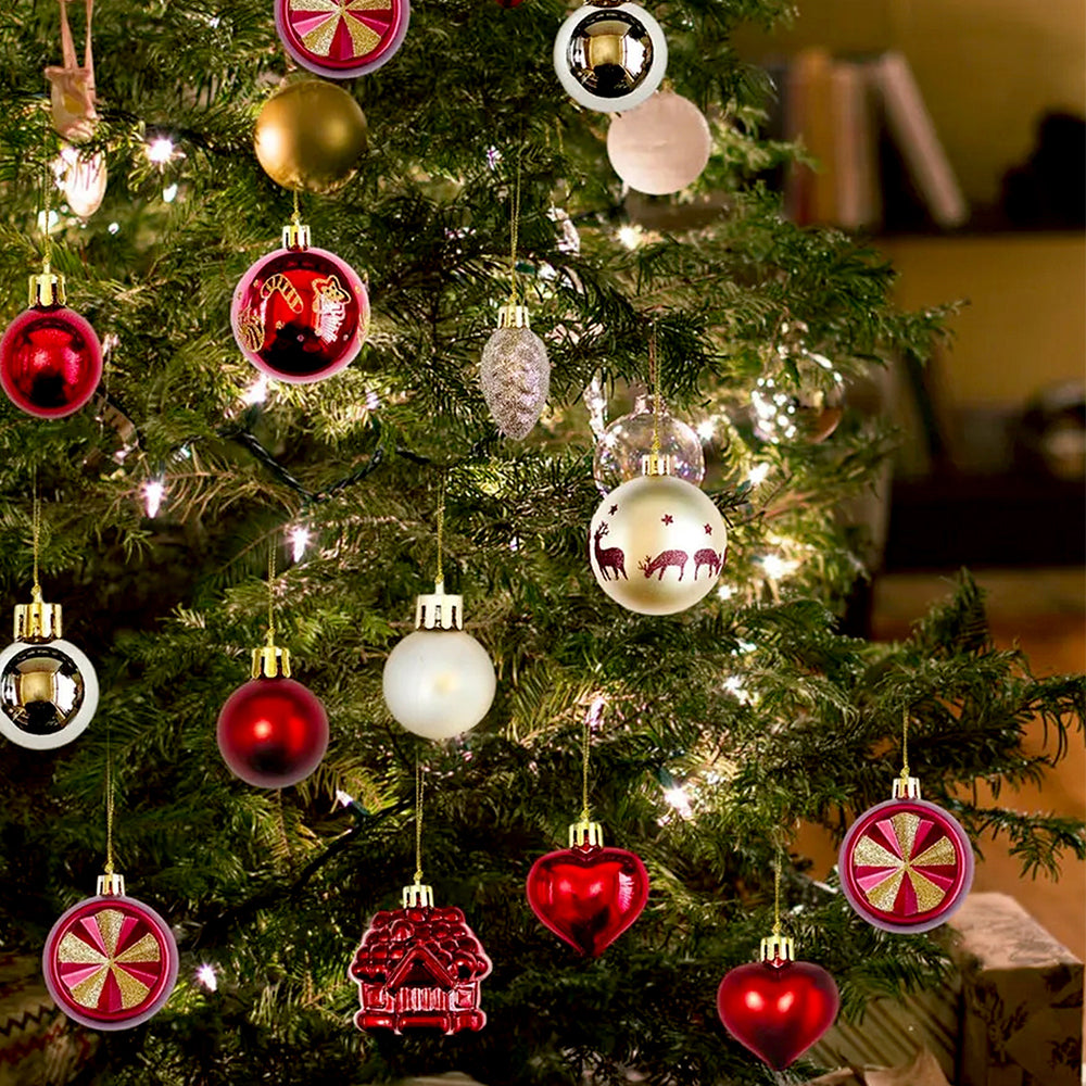 40pcs  Maroon Sequenced with Gold Christmas Tree Balls and xmas Tree decoration set