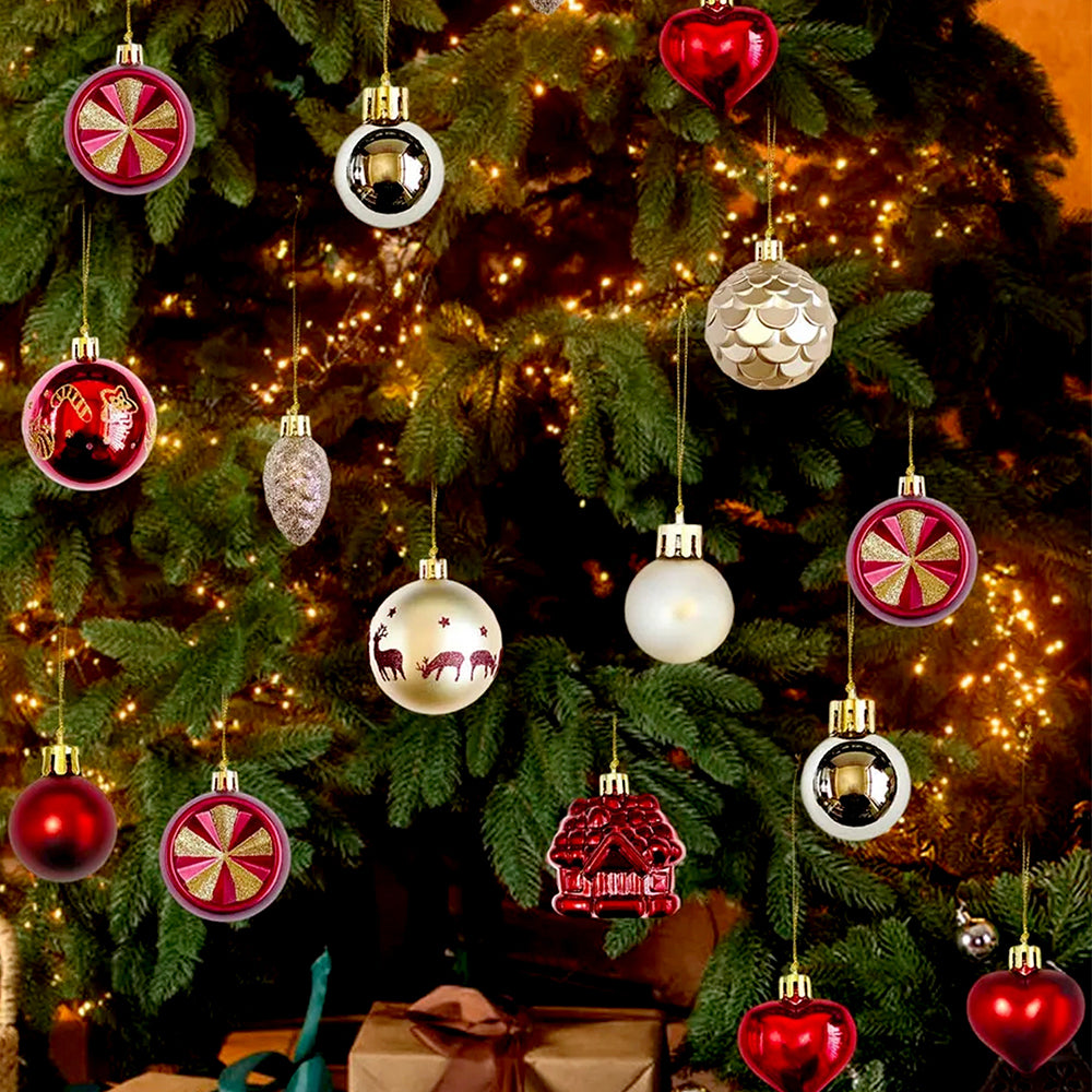 40pcs  Maroon Sequenced with Gold Christmas Tree Balls and xmas Tree decoration set