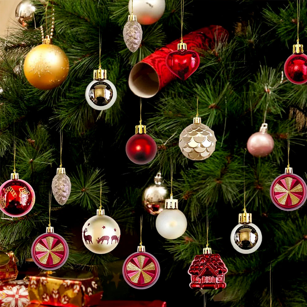 40pcs  Maroon Sequenced with Gold Christmas Tree Balls and xmas Tree decoration set