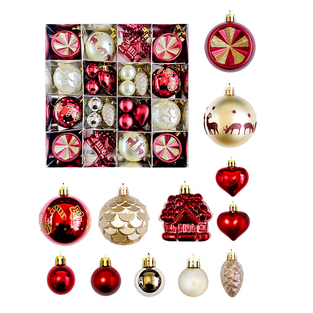 40pcs  Maroon Sequenced with Gold Christmas Tree Balls and xmas Tree decoration set