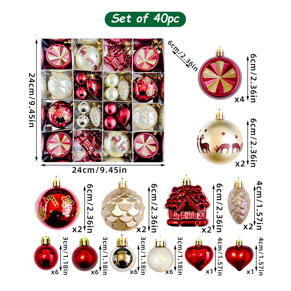40pcs  Maroon Sequenced with Gold Christmas Tree Balls and xmas Tree decoration set