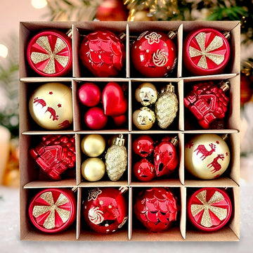 40pcs  Red Sequenced with Gold Christmas Tree Balls and xmas Tree decoration set
