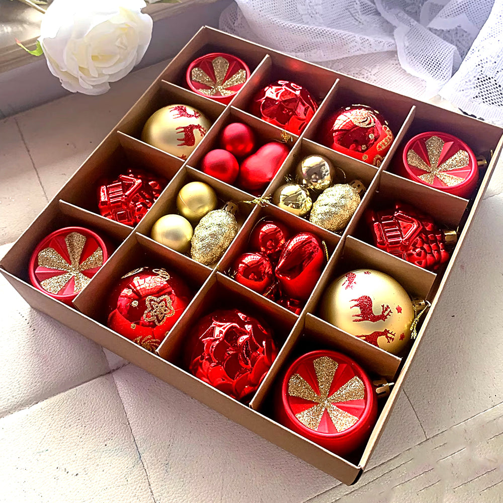40pcs  Red Sequenced with Gold Christmas Tree Balls and xmas Tree decoration set