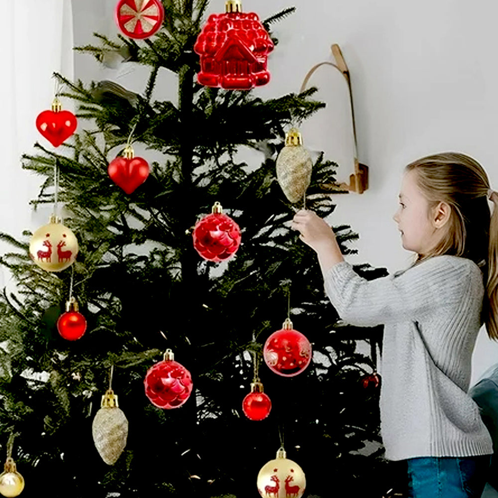 40pcs  Red Sequenced with Gold Christmas Tree Balls and xmas Tree decoration set