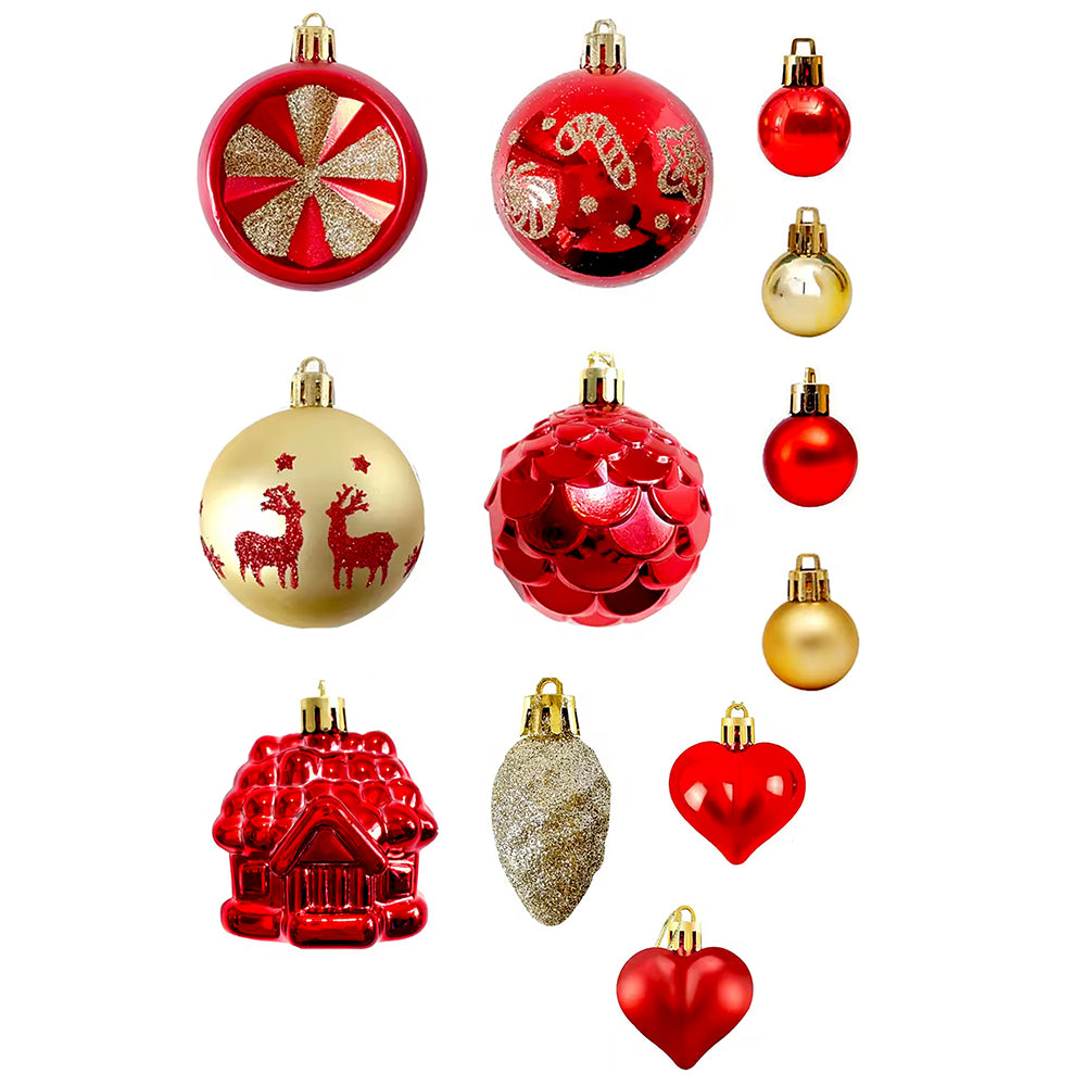 40pcs  Red Sequenced with Gold Christmas Tree Balls and xmas Tree decoration set