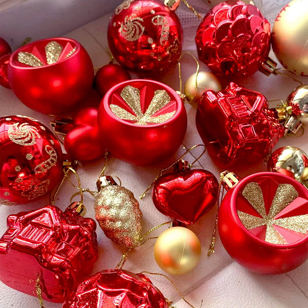 40pcs  Red Sequenced with Gold Christmas Tree Balls and xmas Tree decoration set