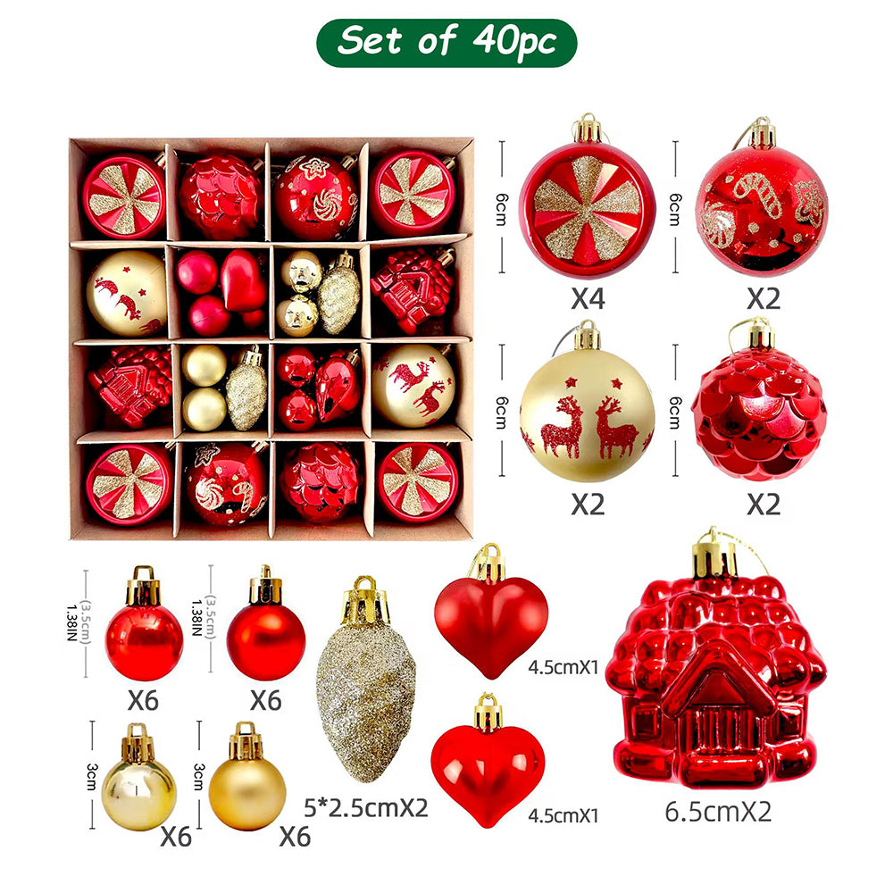 40pcs  Red Sequenced with Gold Christmas Tree Balls and xmas Tree decoration set