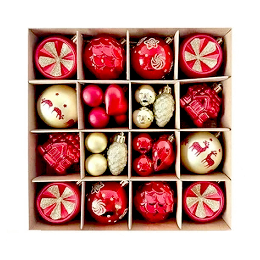 40pcs  Red Sequenced with Gold Christmas Tree Balls and xmas Tree decoration set