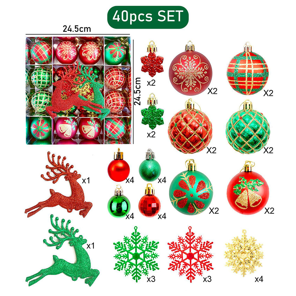 40pcs Red Green Reindeer Christmas Tree ornaments XMAS Tree decoration set