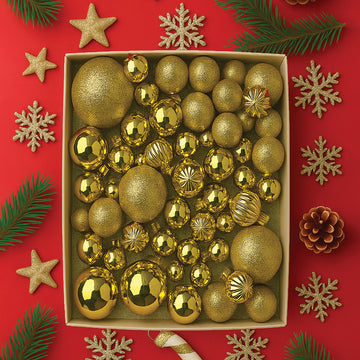 42 pcs  Gold Shiny Mix themed Christmas Balls tree hanging, XMAS Decoration set.