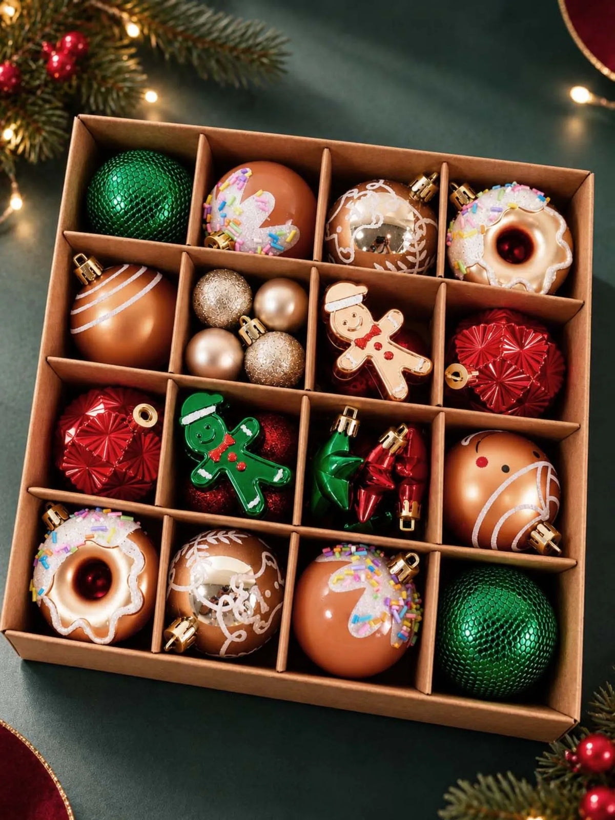 42 pcs Gingerbread Candyland Christmas Tree Ornaments, Xmas Tree Decoration Balls Set