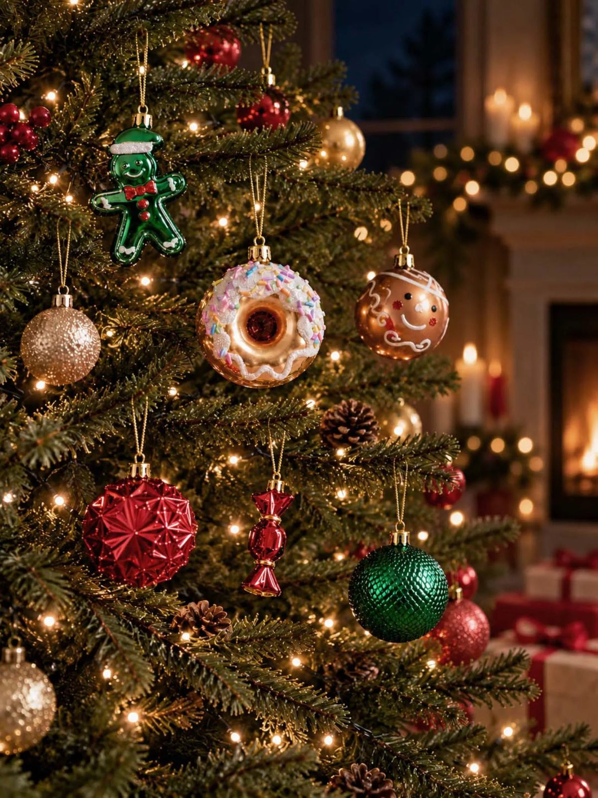 42 pcs Gingerbread Candyland Christmas Tree Ornaments, Xmas Tree Decoration Balls Set
