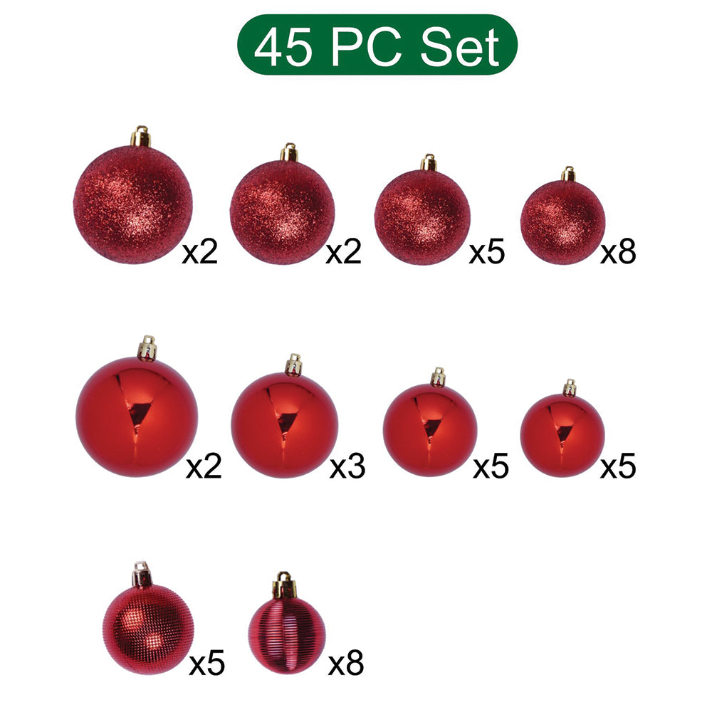 45 pcs  Red Shiny Mix themed Christmas Balls tree hanging, XMAS Decoration set.