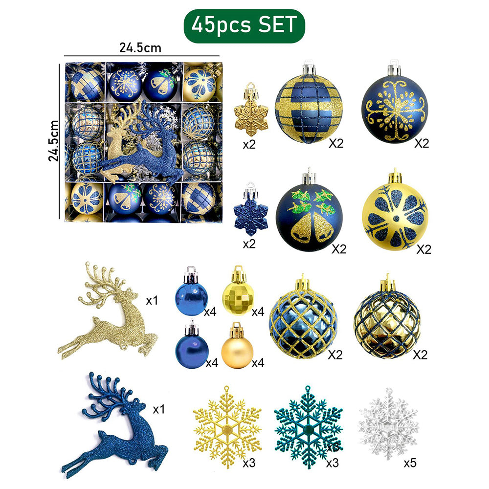 45pcs Midnight Blue & Gold Christmas Tree ornaments XMAS Tree decoration set
