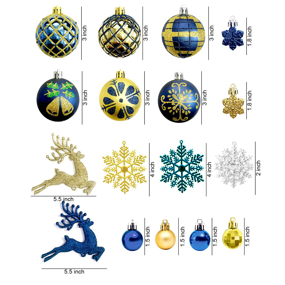 45pcs Midnight Blue & Gold Christmas Tree ornaments XMAS Tree decoration set